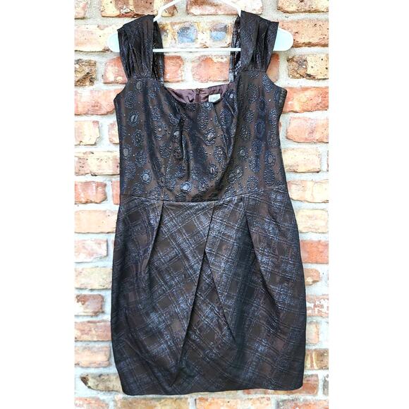 Vintage Louis Feraud Sleeveless Bronze Metallic Textured Mini Dress 8 - Picture 1 of 6